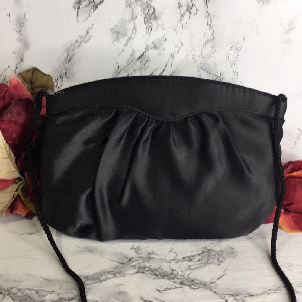 ADG Fashion Black Satin Evening Clutch with Strap